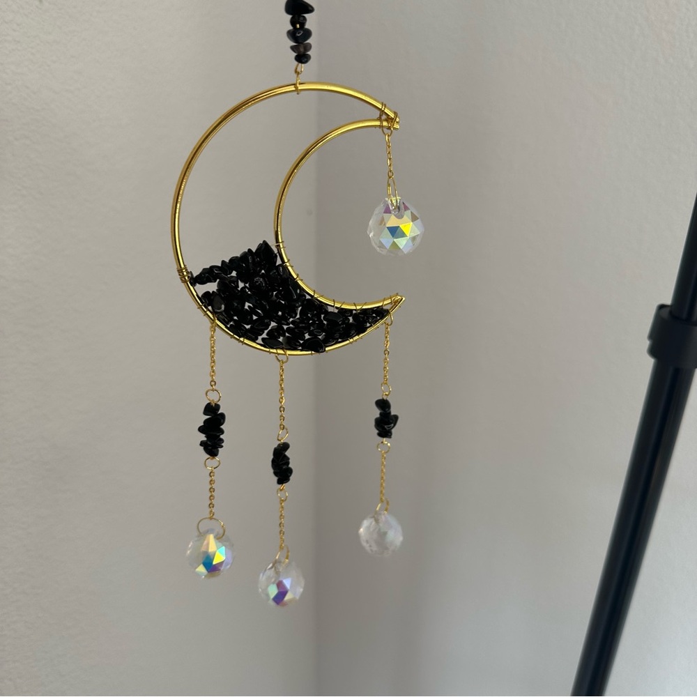 Gold and Black Crescent‎ Moon Suncatcher